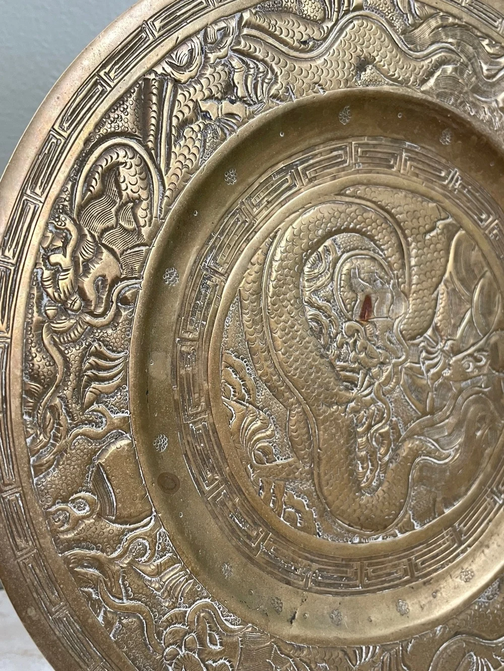 Vintage Heavy Solid Brass Dragon Decorative Wall Plate 10